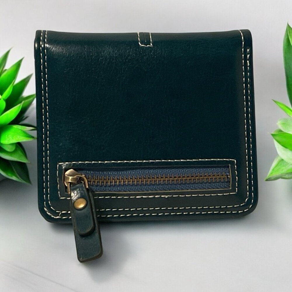 Baellerry Women Bifold Leather Mini Wallet ID Window Victorian Cross Green 8"x4"